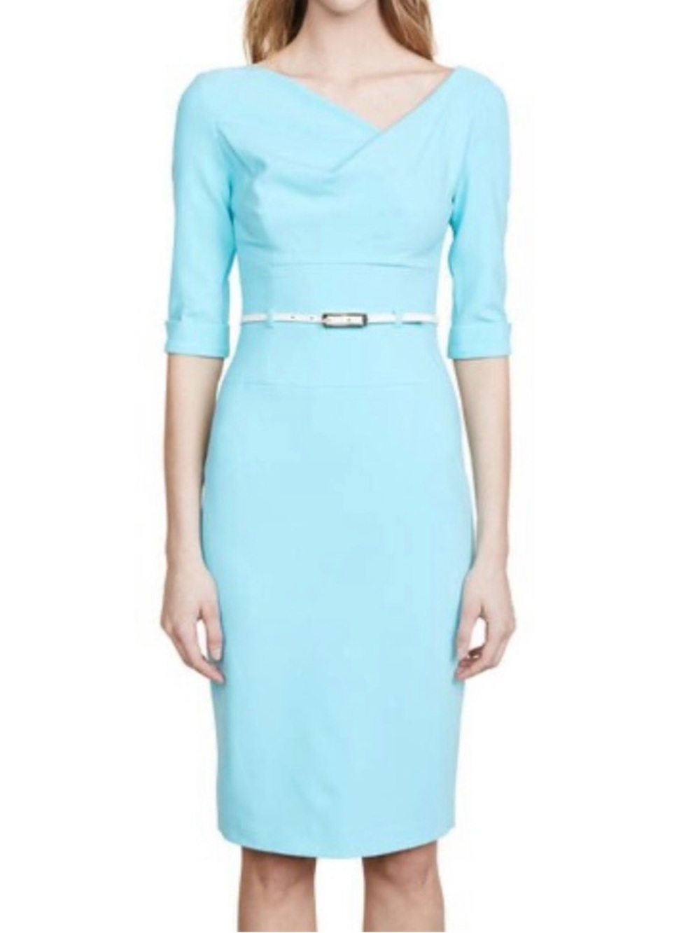 Black Halo “Jackie O” 3/4 Sleeve Sheath Dress – Turquoise – Size 4